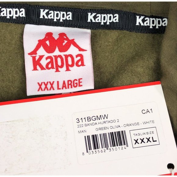 Kappa 222 Banda Hurtado 2 Men 3XL Olive Green Orange Hoodie Sweatshirt Logo Tape - Picture 8 of 12